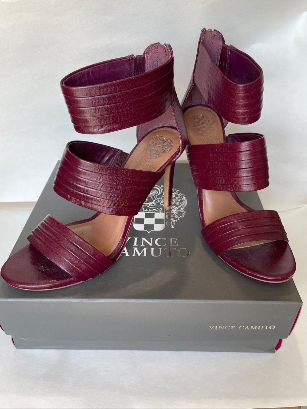 Vince Camuto Burgundy Strappy Stiletto Sandals, Size 8.5